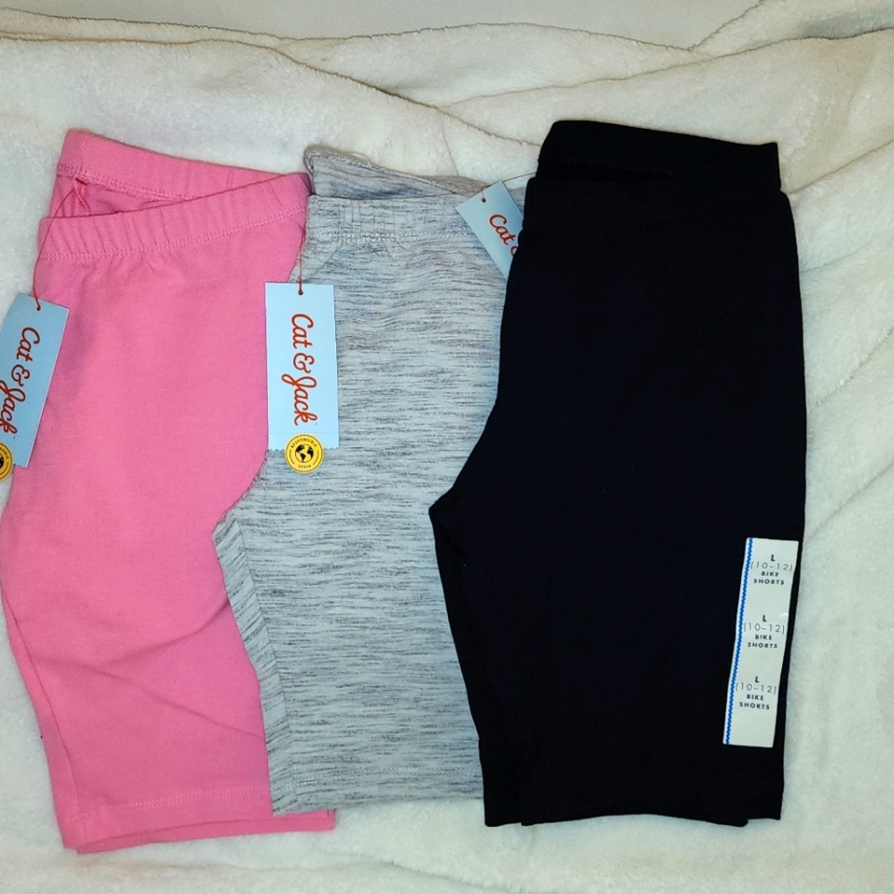 Set of 3 Pairs Girls Biker Shorts Black Grey Pink. NWT S 10/12